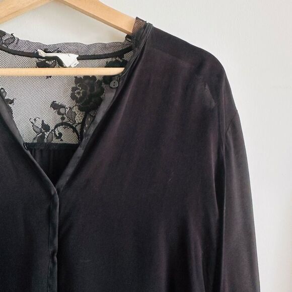 FLANNEL Black Lace Back Silk Trim Blouse – Size 0 (S) – Australian Quiet Luxury - Picture 2 of 11